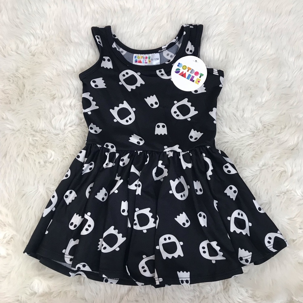 DOT DOT SMILE Baby Girl Ghost Halloween Dress Costume Black White 6-12 Months
